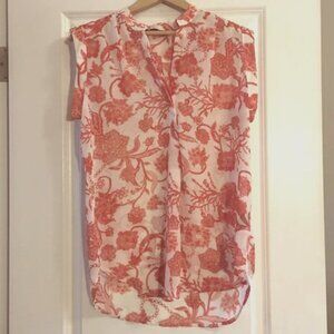 Mandy Evans Poppy White Sheer Blouse With Red Botanical Drawing Print - L